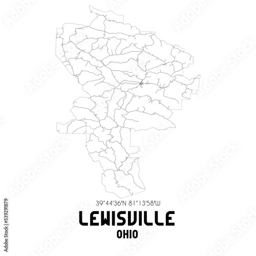 Lewisville Ohio. US street map with black and white lines.