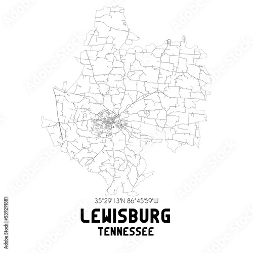 Lewisburg Tennessee. US street map with black and white lines.