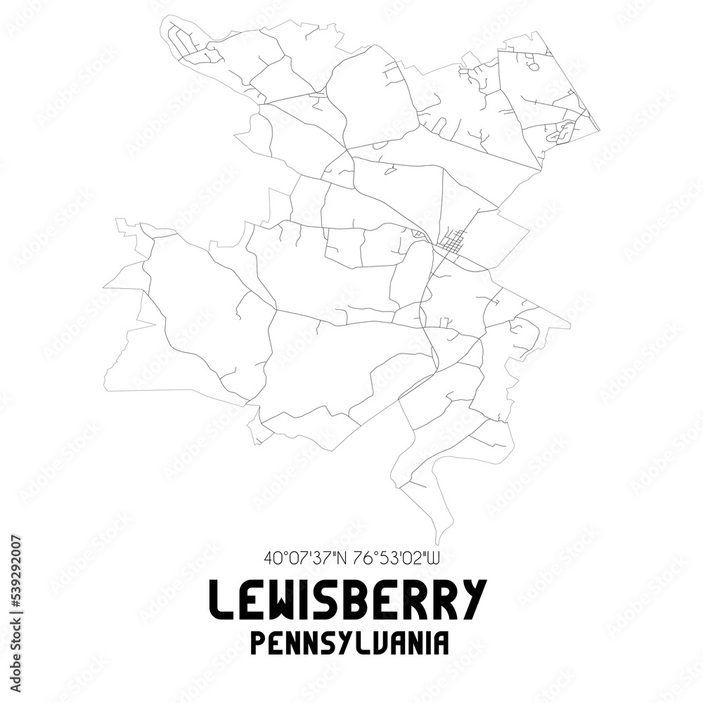 Lewisberry Pennsylvania. US street map with black and white lines.