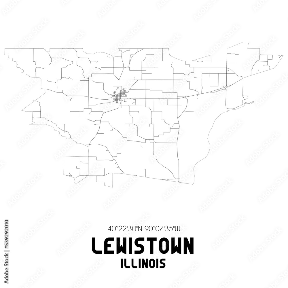 Lewistown Illinois. US street map with black and white lines.