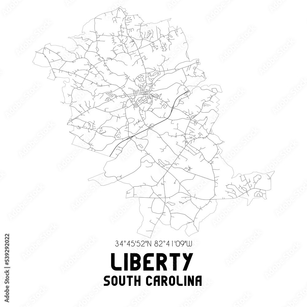 Liberty South Carolina. US street map with black and white lines. Liberty South Carolina. US street map with black and white lines.