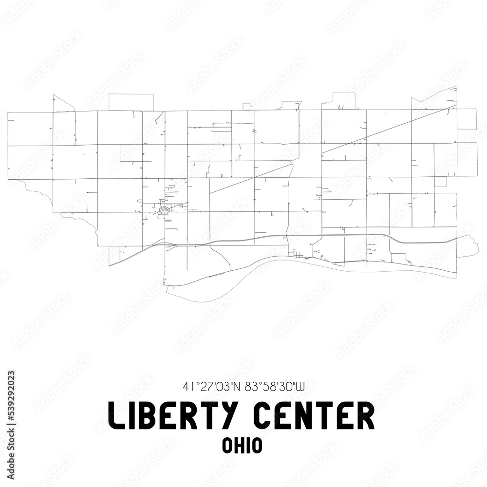 Liberty Center Ohio. US street map with black and white lines. Stock