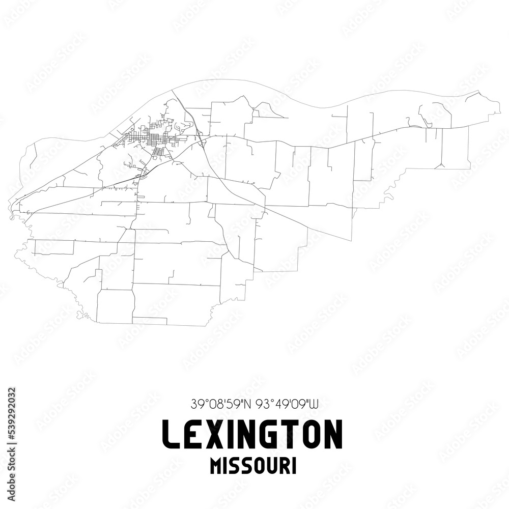 Lexington Missouri. US street map with black and white lines.