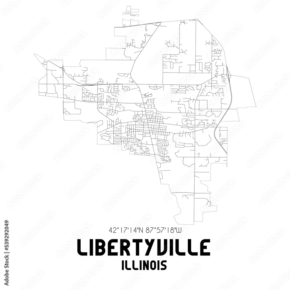 Libertyville Illinois. US street map with black and white lines. Libertyville Illinois. US street map with black and white lines.