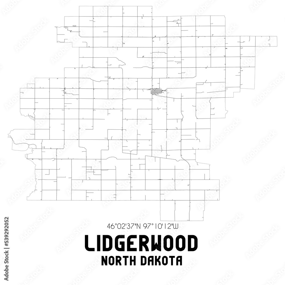 Lidgerwood North Dakota. US street map with black and white lines.