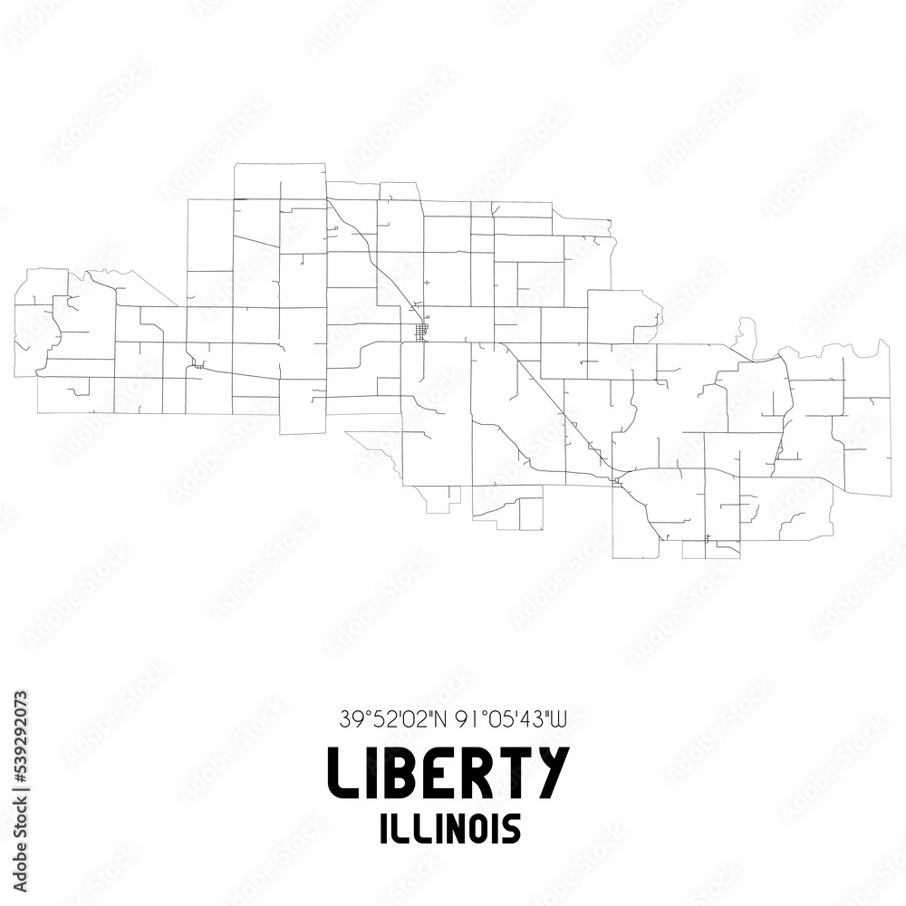 Liberty Illinois. US street map with black and white lines.