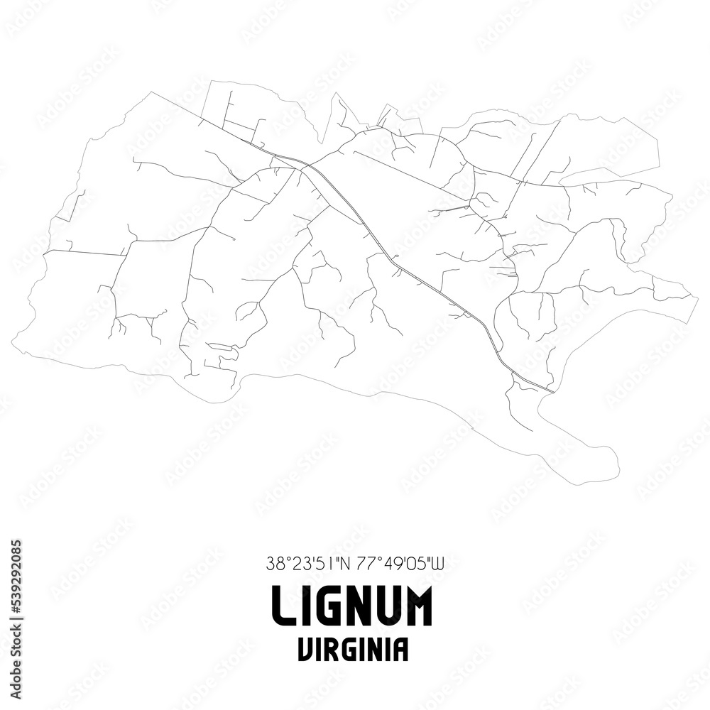 Lignum Virginia. US street map with black and white lines.