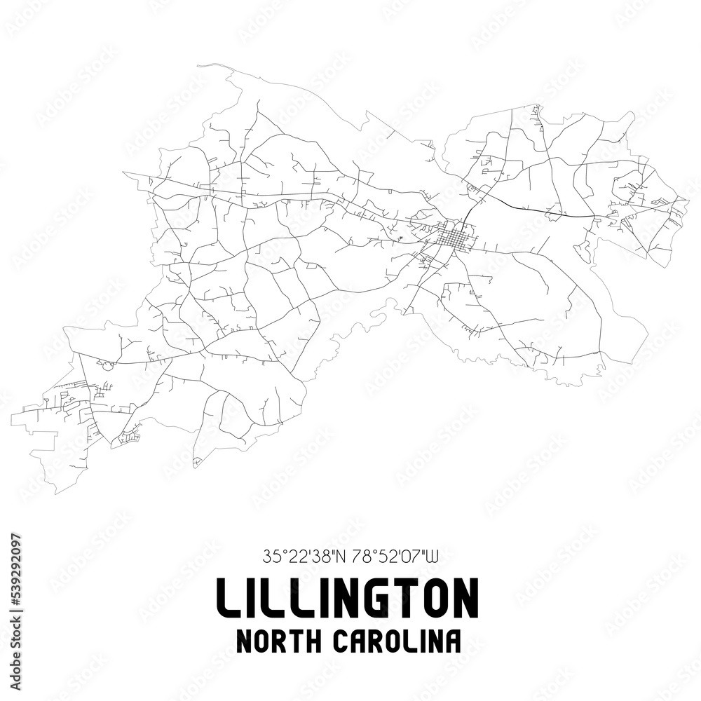 Lillington North Carolina. US street map with black and white lines