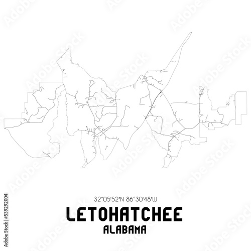 Letohatchee Alabama. US street map with black and white lines.