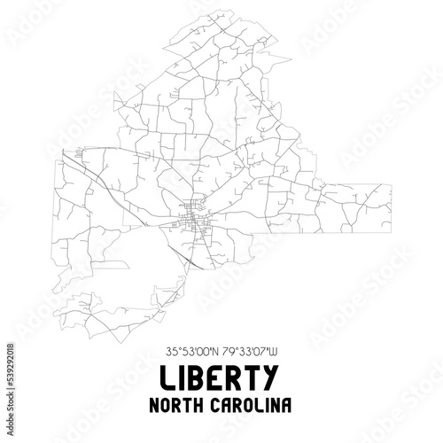 Liberty North Carolina. US street map with black and white lines.