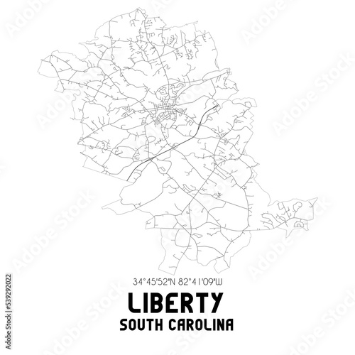 Liberty South Carolina. US street map with black and white lines.