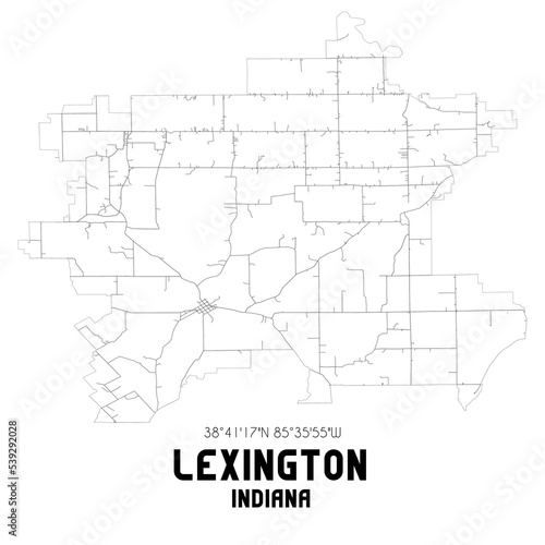 Lexington Indiana. US street map with black and white lines.