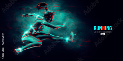 Abstract silhouette of a running athlete on black background. Runner woman are running sprint or marathon. Vector illustration