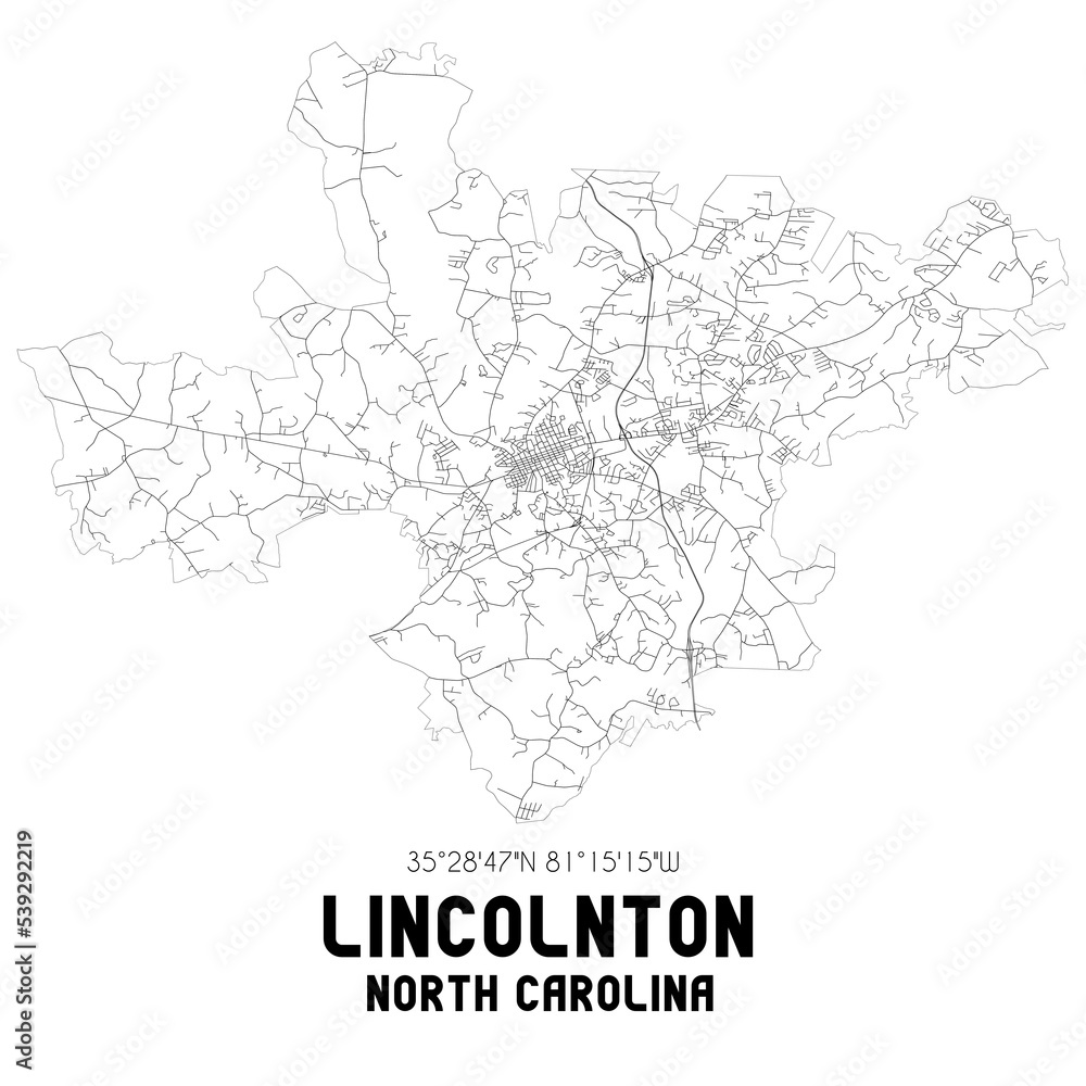 Lincolnton North Carolina. US street map with black and white lines