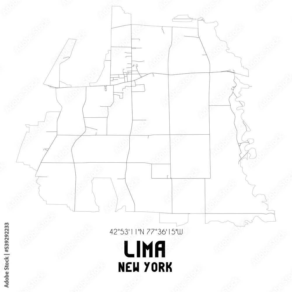 Lima New York. US street map with black and white lines.