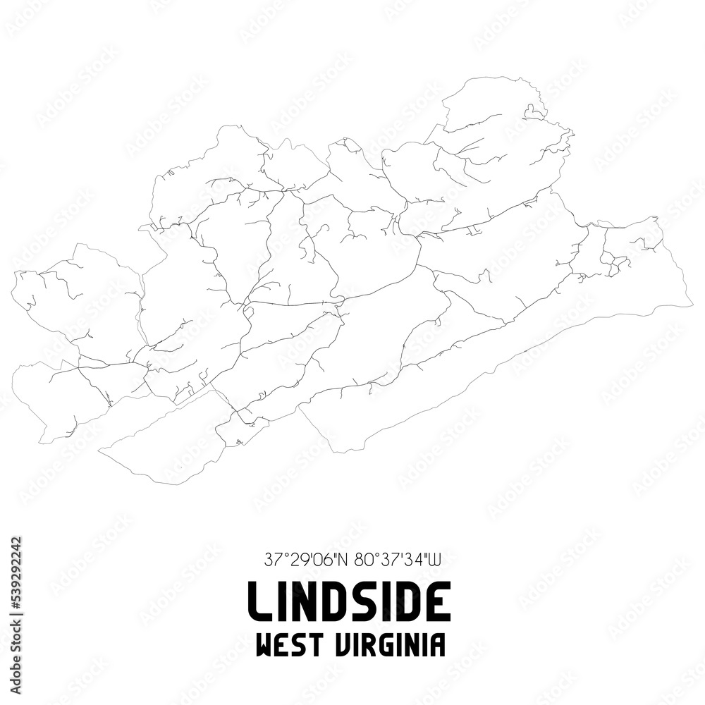 Lindside West Virginia. US street map with black and white lines. Lindside West Virginia. US street map with black and white lines.