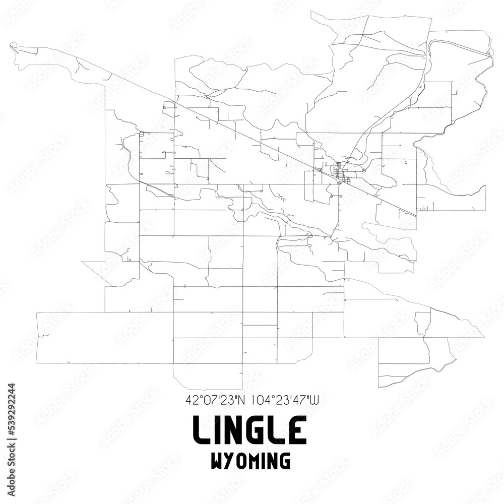 Lingle Wyoming. US street map with black and white lines. Stock