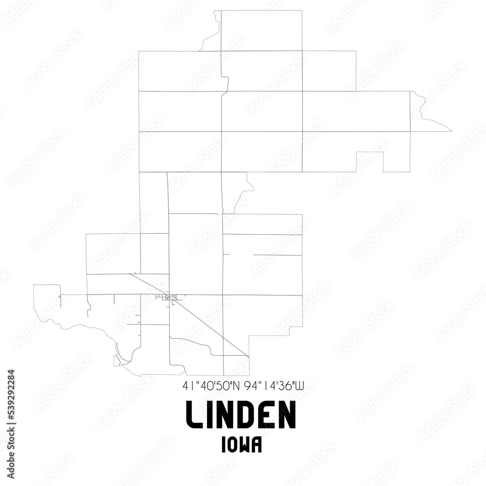 Linden Iowa. US street map with black and white lines. Stock