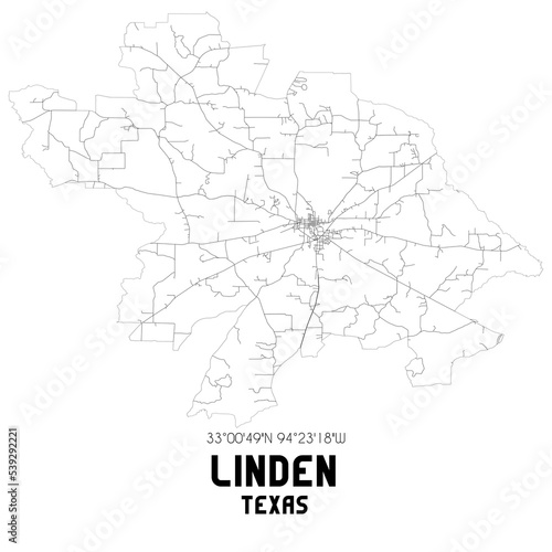Linden Texas. US street map with black and white lines.