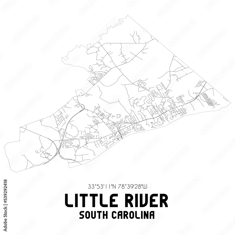 Little River South Carolina. US street map with black and white lines