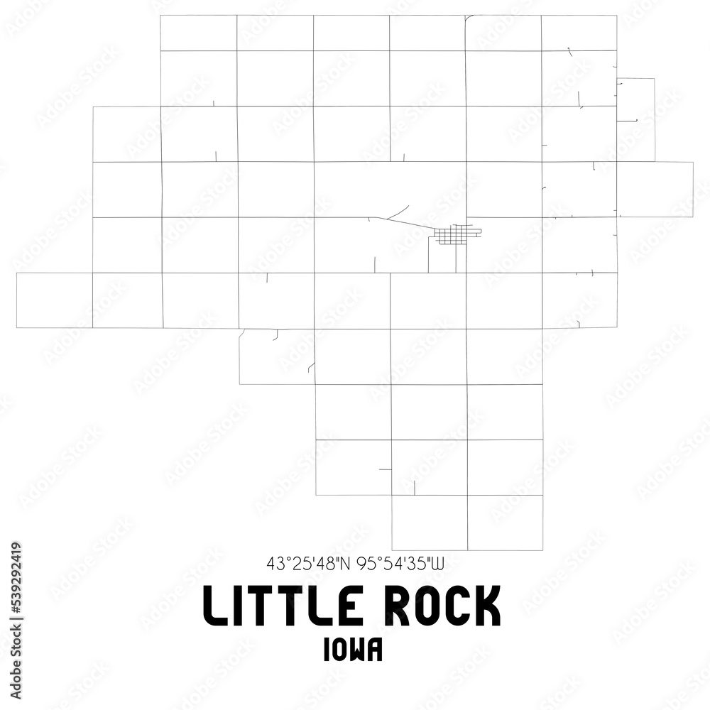 Little Rock Iowa. US street map with black and white lines.