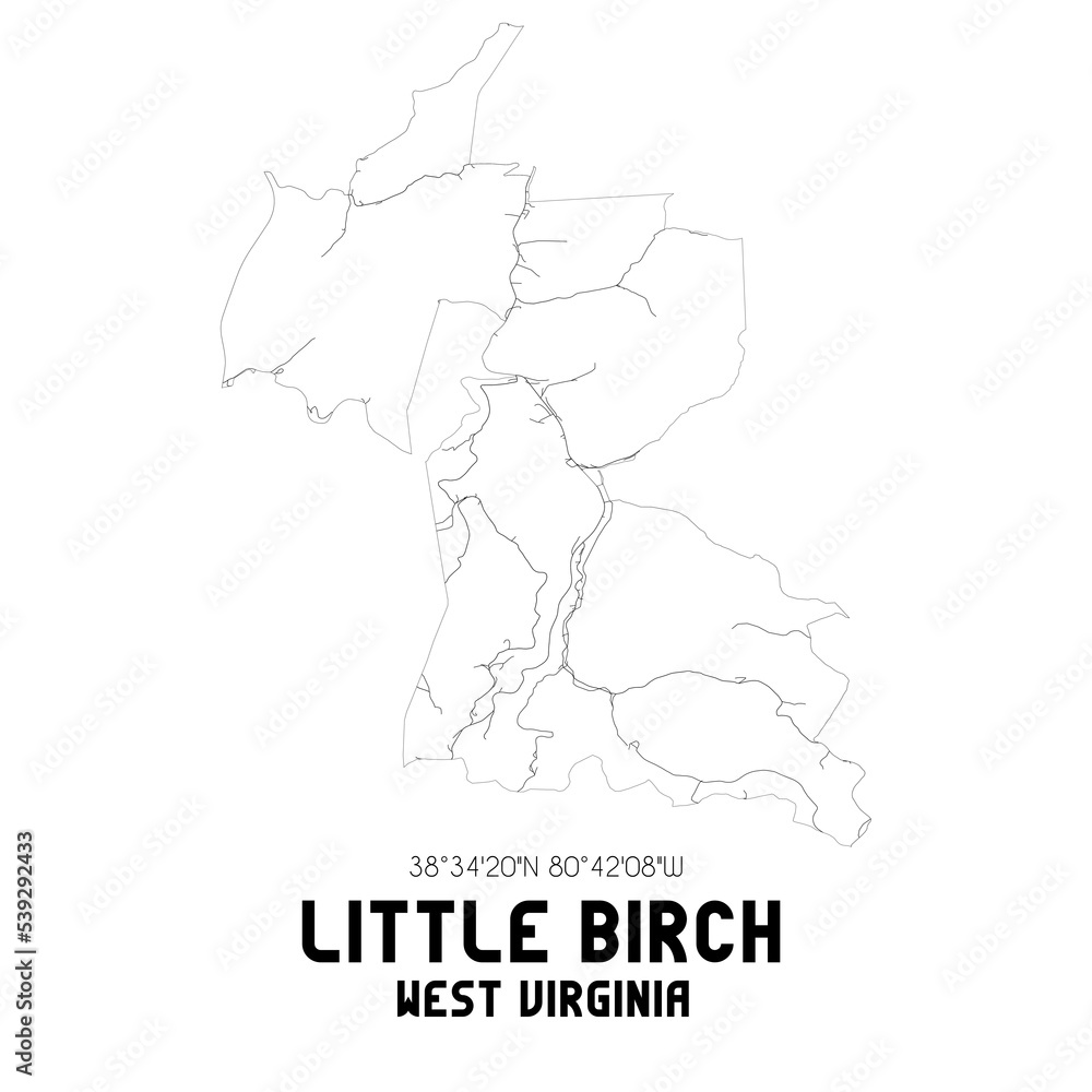 Little Birch West Virginia. US street map with black and white lines.