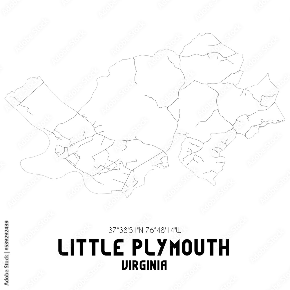 Little Plymouth Virginia. US street map with black and white lines.