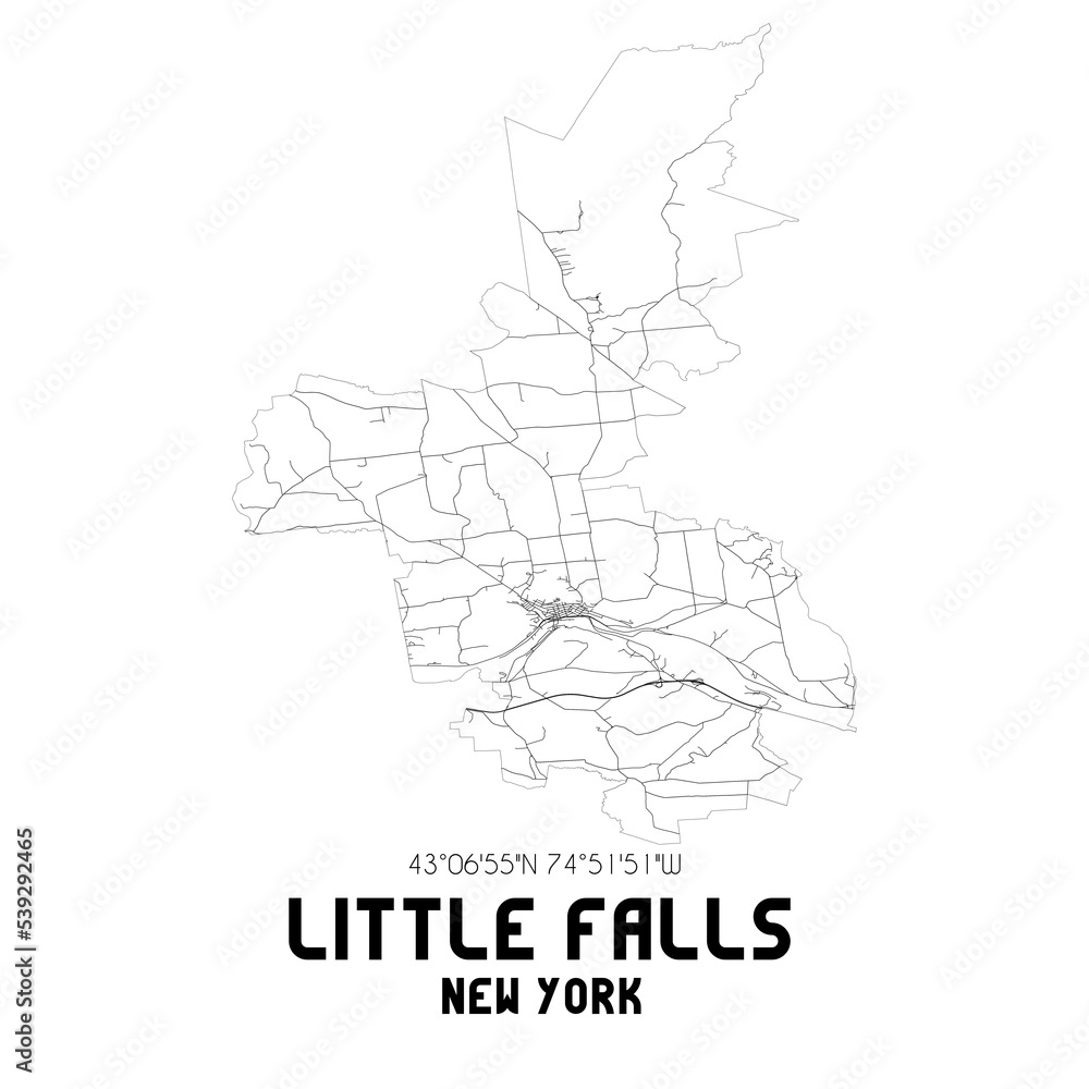 Little Falls New York. US street map with black and white lines.