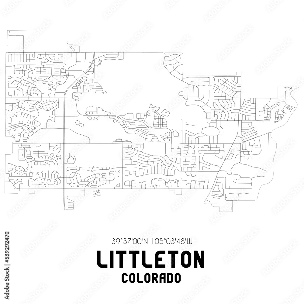 Littleton Colorado. US street map with black and white lines.