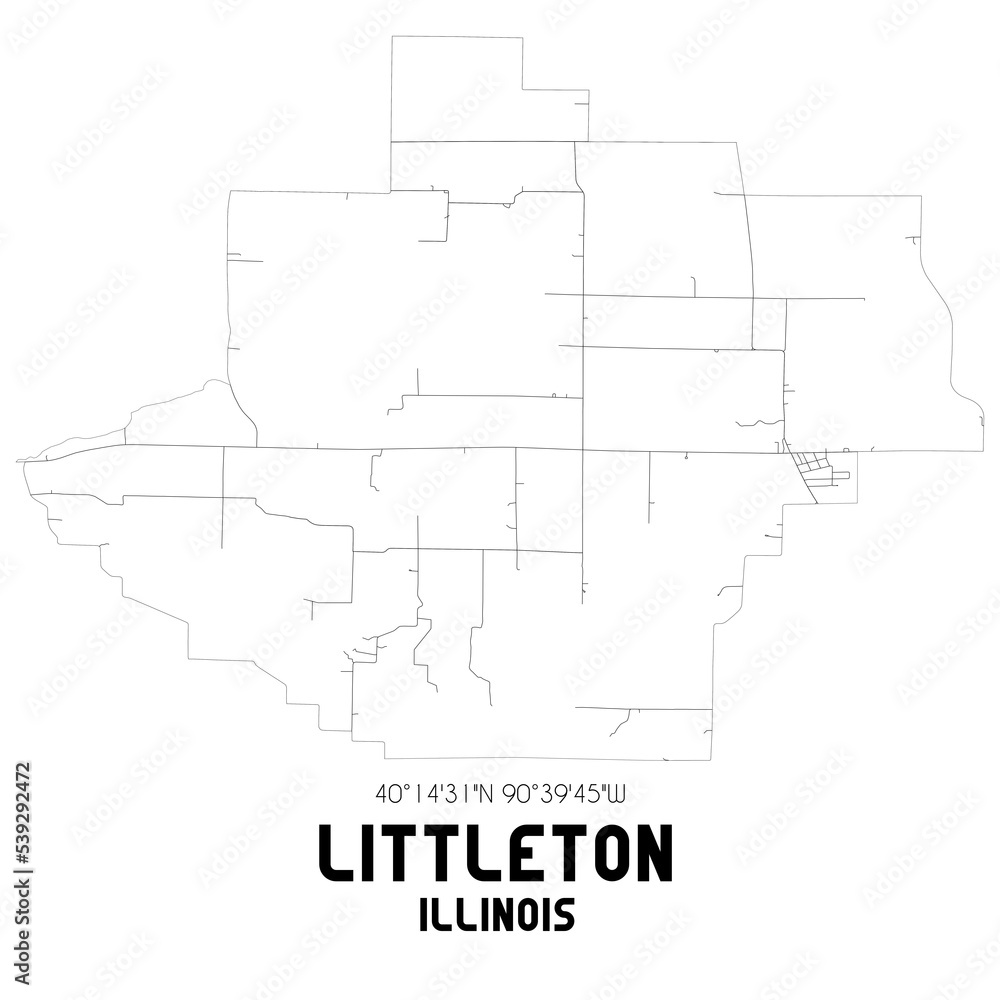 Littleton Illinois. US street map with black and white lines.
