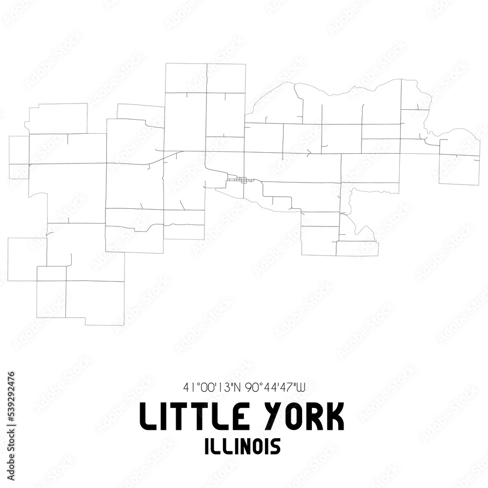 Little York Illinois. US street map with black and white lines.