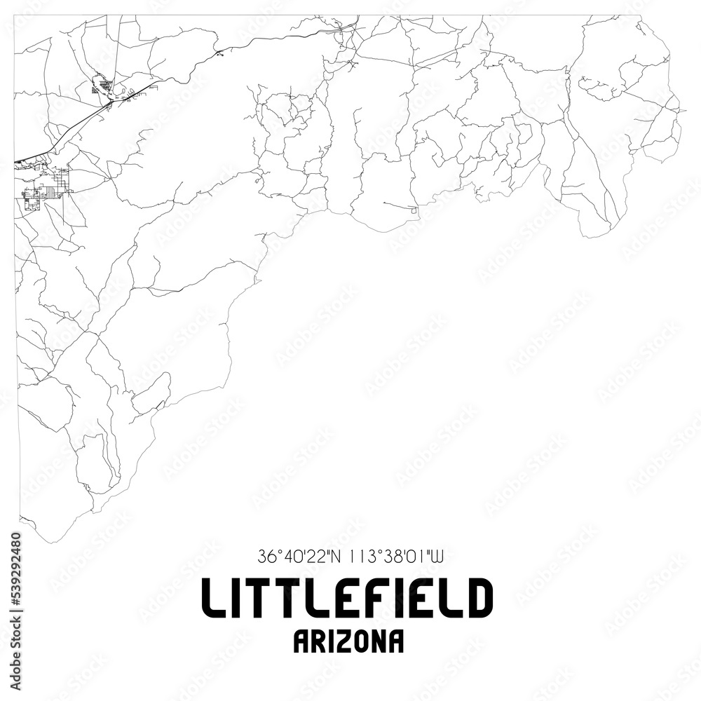 Littlefield Arizona. US street map with black and white lines.