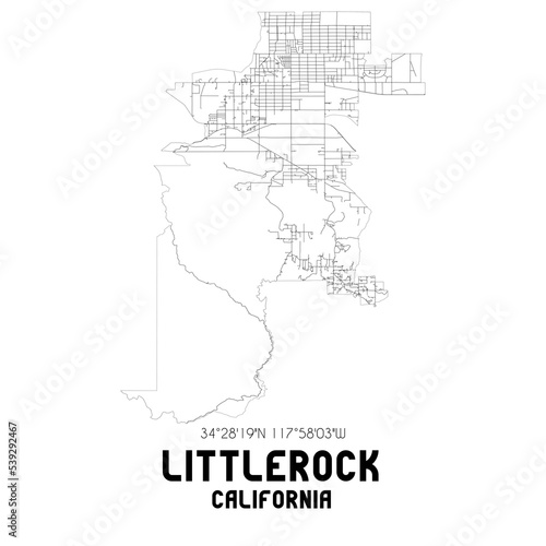 Littlerock California. US street map with black and white lines.