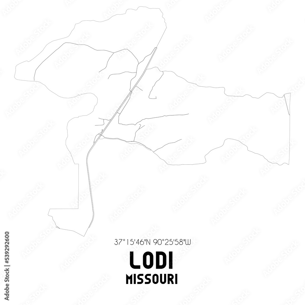 Lodi Missouri. US street map with black and white lines. Lodi Missouri. US street map with black and white lines.