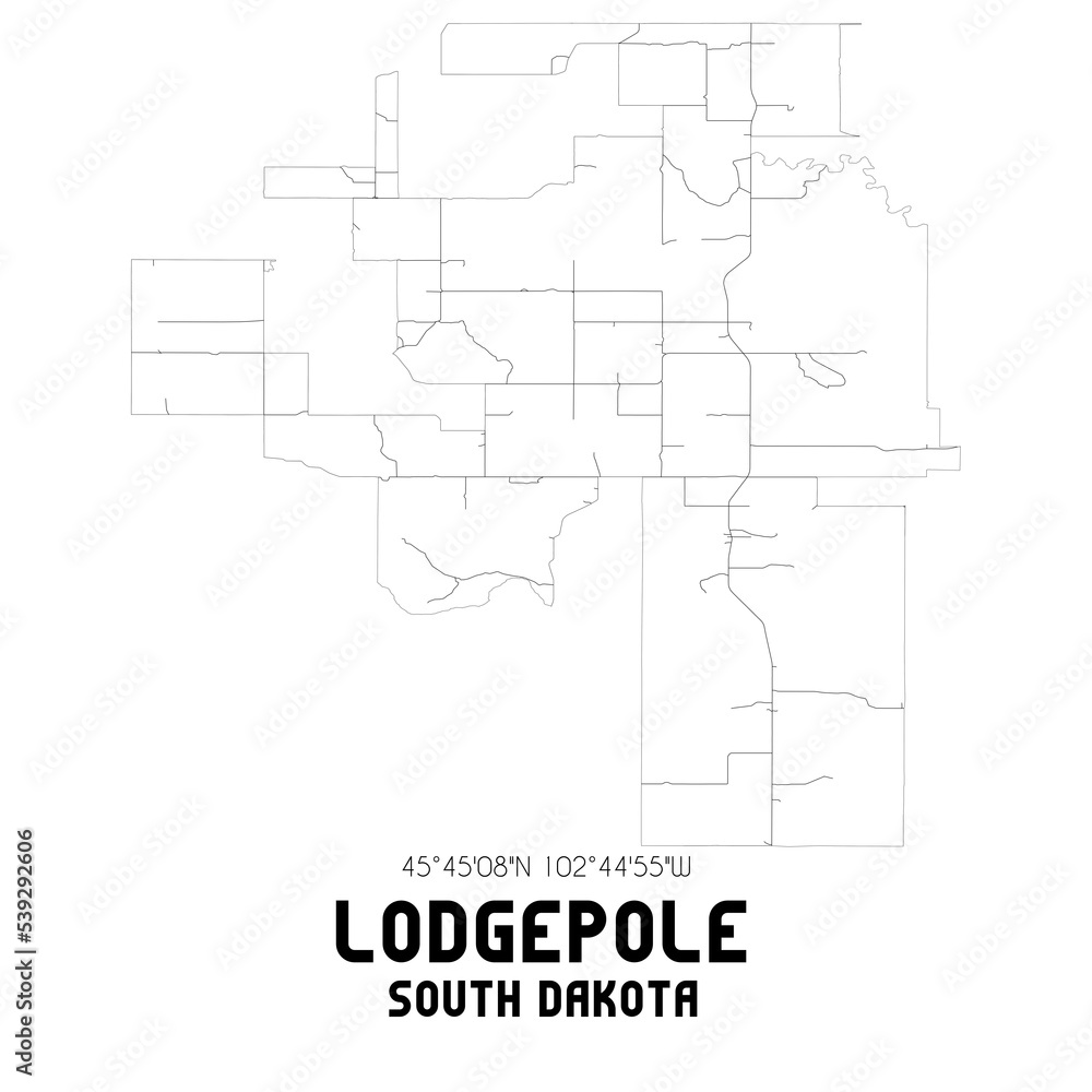 Lodgepole South Dakota. US street map with black and white lines.