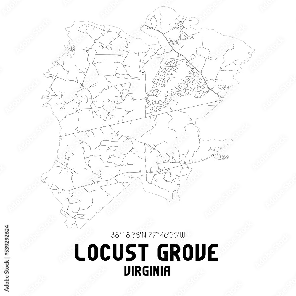 Locust Grove Virginia. US street map with black and white lines.
