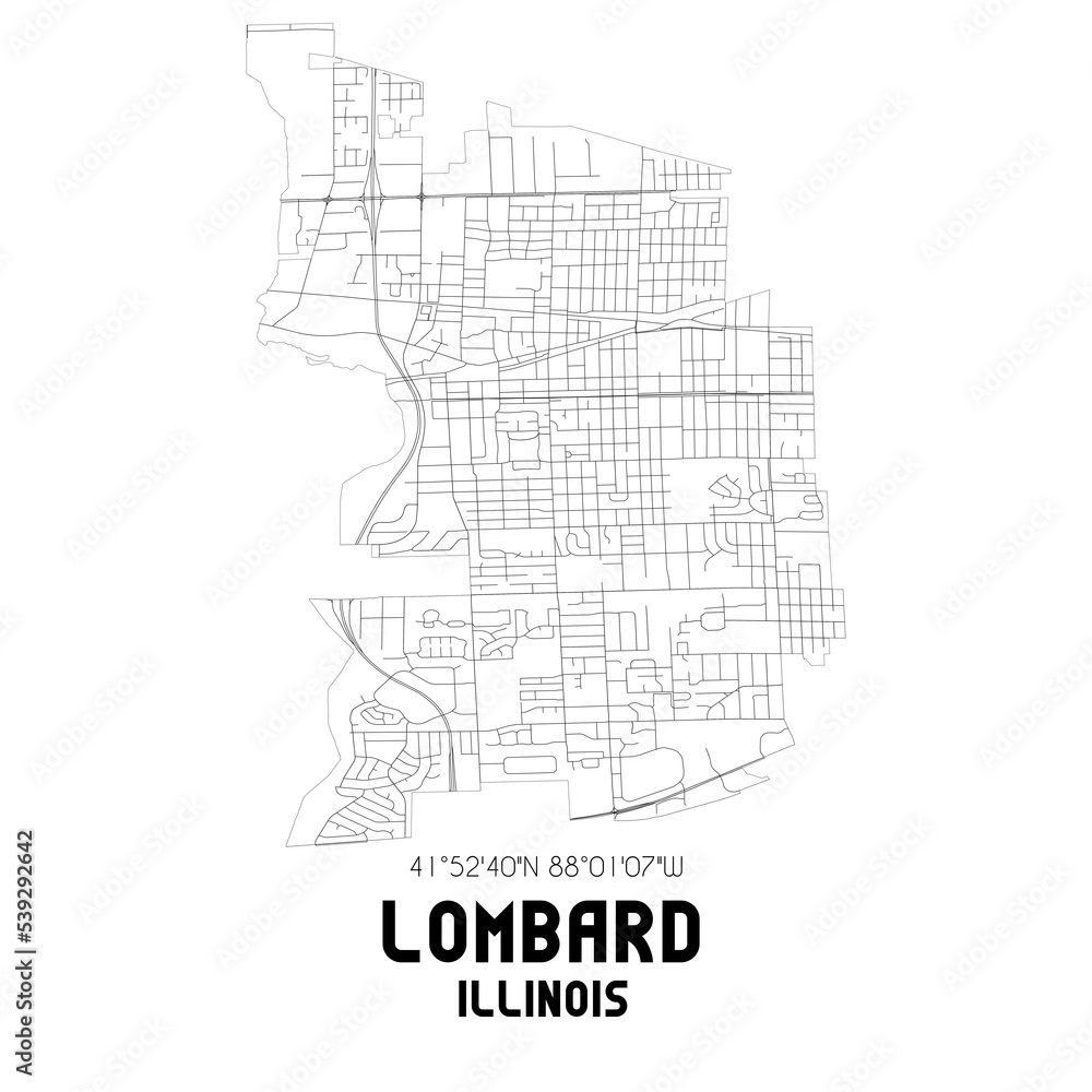 Lombard Illinois. US street map with black and white lines. Stock Illustration Adobe Stock