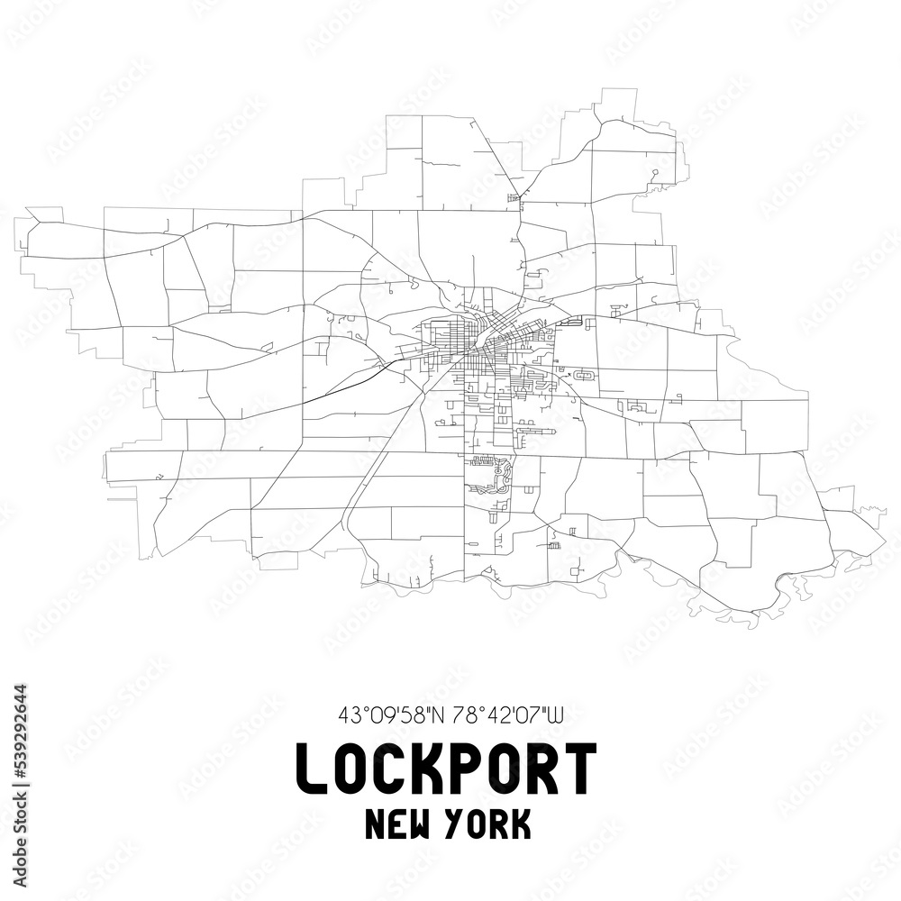 Lockport New York. US street map with black and white lines.