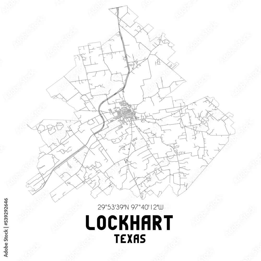 Lockhart Texas. US street map with black and white lines.