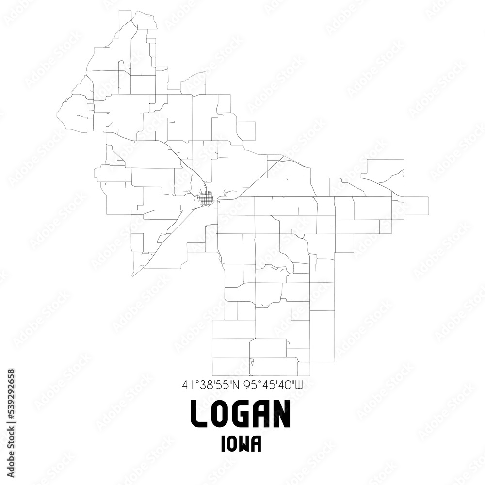 Fototapeta premium Logan Iowa. US street map with black and white lines.