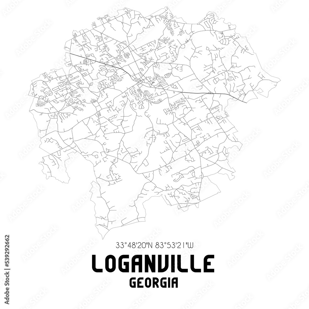 Loganville Georgia. US street map with black and white lines.
