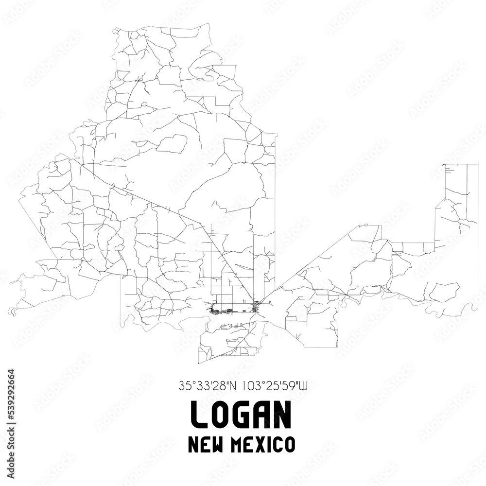 Logan New Mexico. US street map with black and white lines.