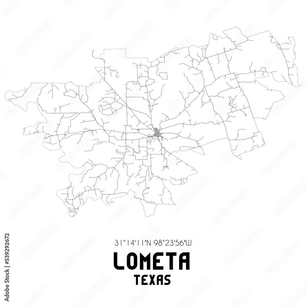 Lometa Texas. US street map with black and white lines.
