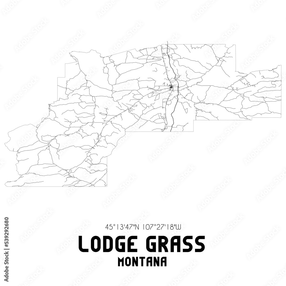 Lodge Grass Montana. US street map with black and white lines.