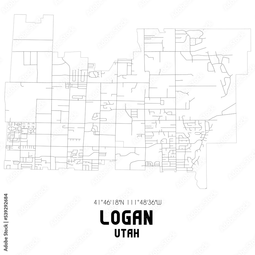 Logan Utah. US street map with black and white lines.
