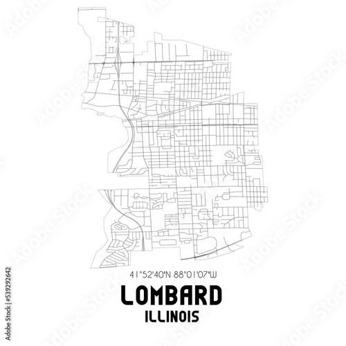 Lombard Illinois. US street map with black and white lines.