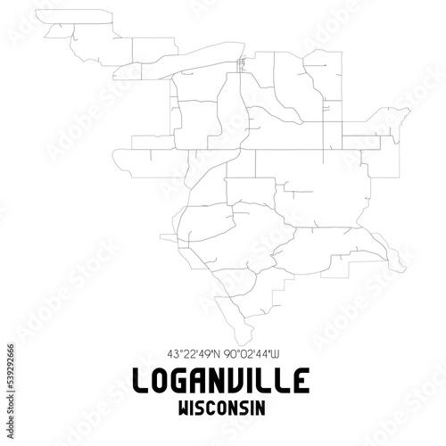 Loganville Wisconsin. US street map with black and white lines.