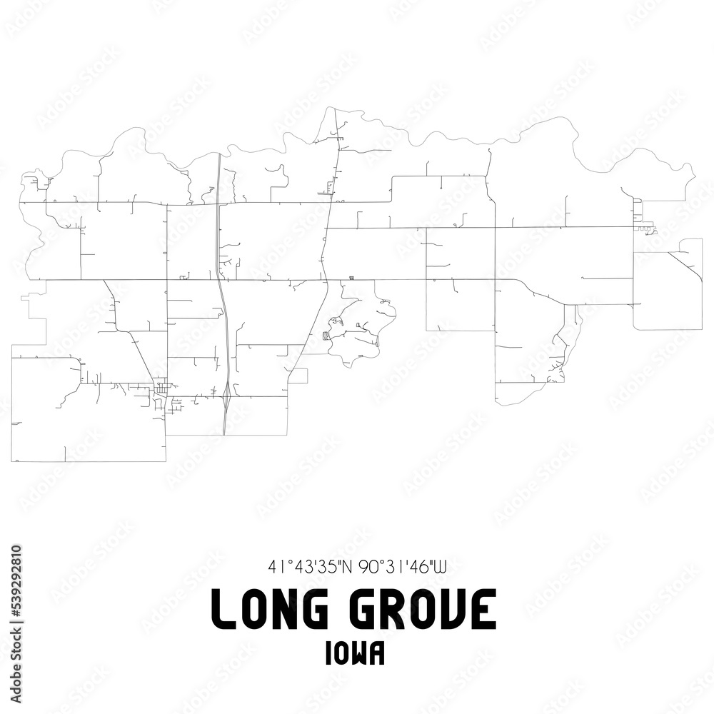 Long Grove Iowa. US street map with black and white lines. Long Grove Iowa. US street map with black and white lines.