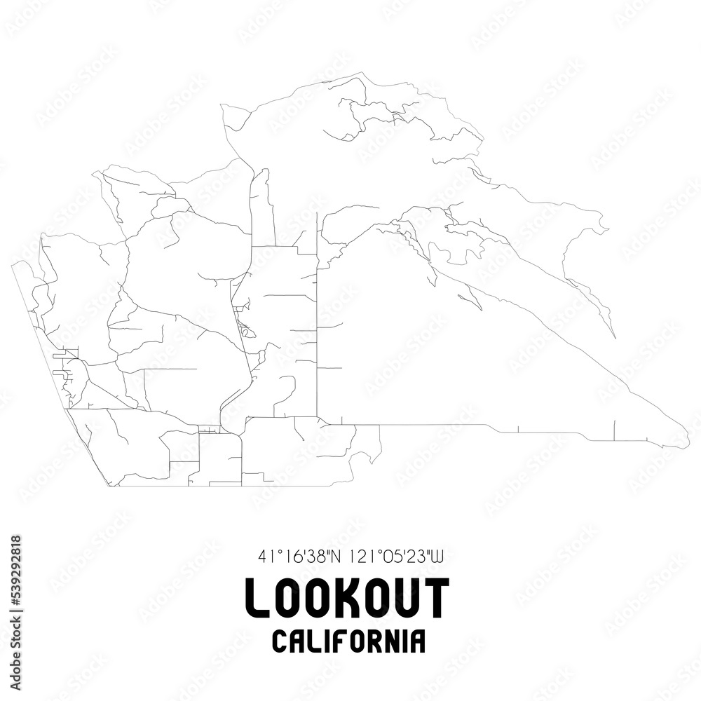 Lookout California. US street map with black and white lines.