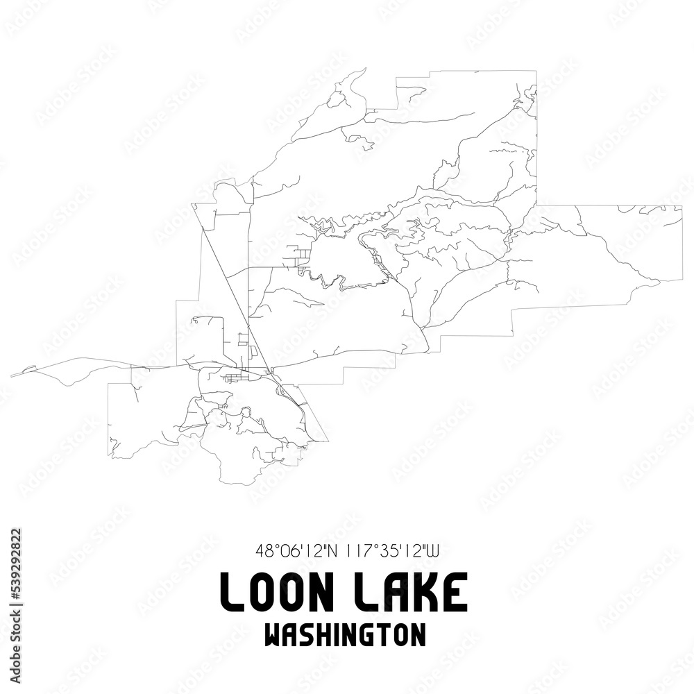 Loon Lake Washington. US street map with black and white lines.